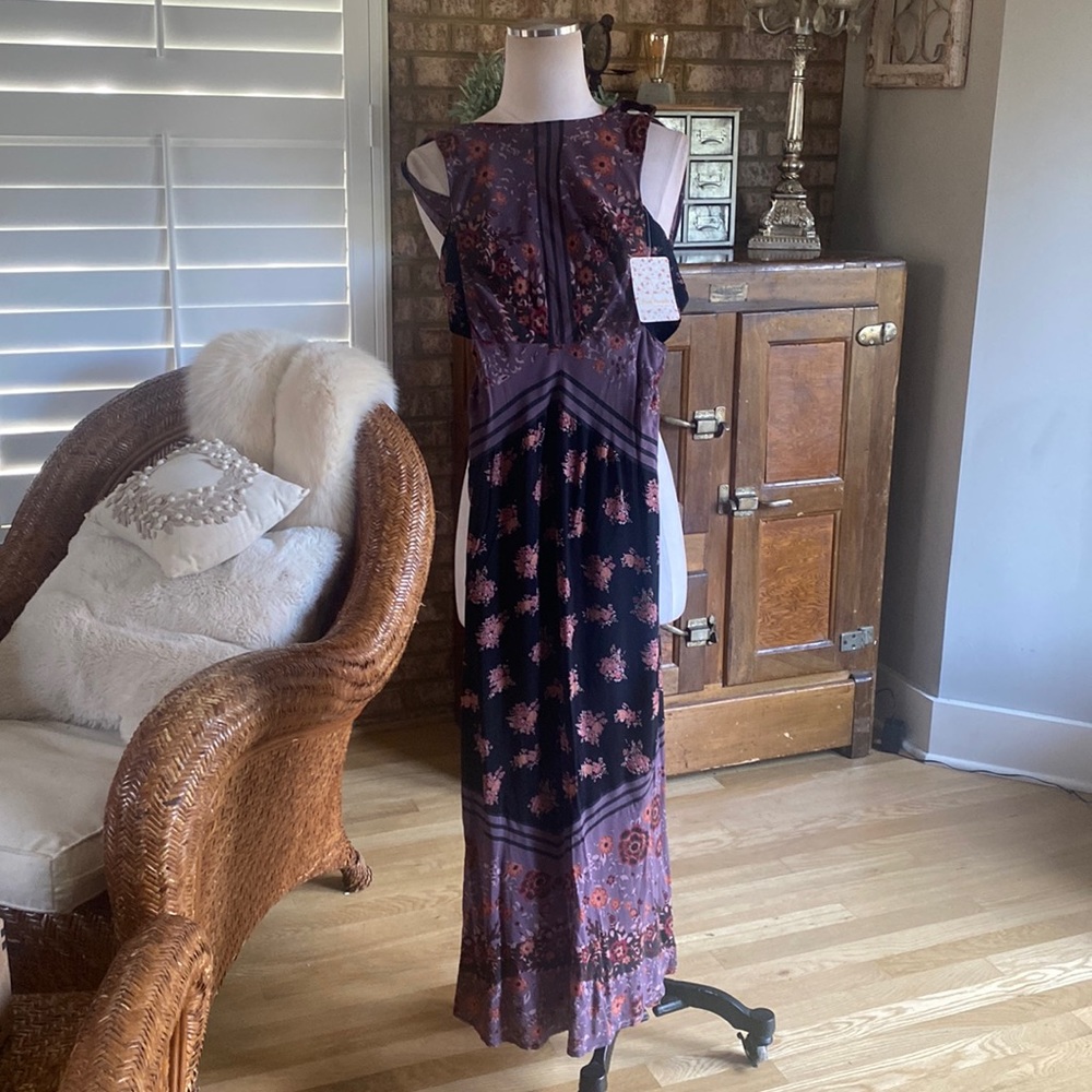 FREE PEOPLE Sunrise Oblivion Floral Print Maxi Dress in Black Combo 0 NEW
